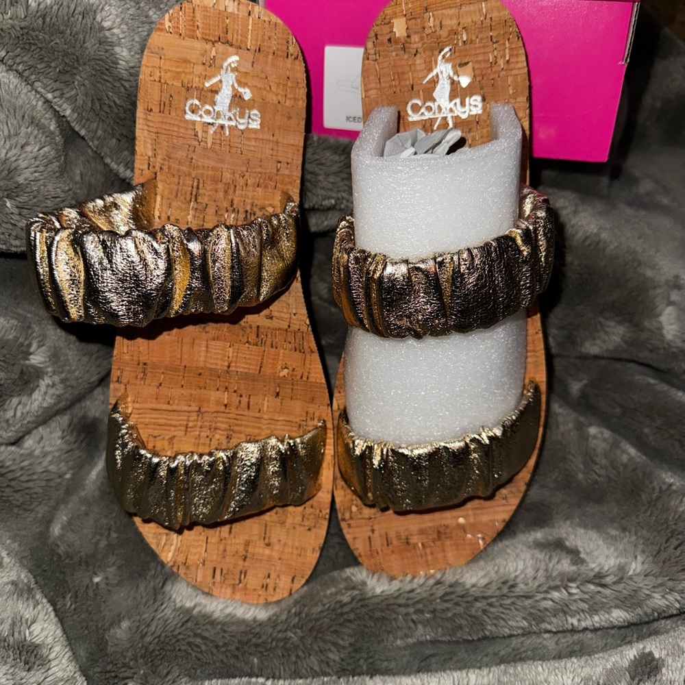 Gold Sandals with Metallic Straps